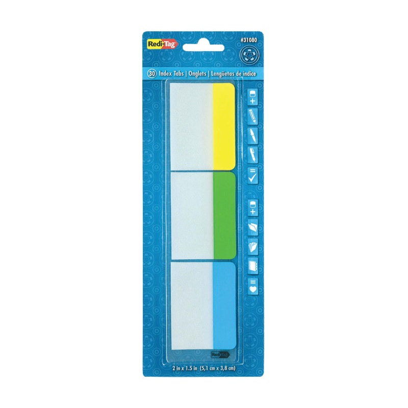Redi-Tag Writeable, Removable Index Tabs, 2-Inch, 30-Pack, Lemon, Lime and Ocean Blue Colors (31080) - Image 1